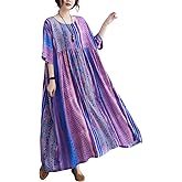 ENGLUCK Women Summer Dress with Pockets Plus Size Boho Floral Print Round Neck Loose Casual Flowy Dress