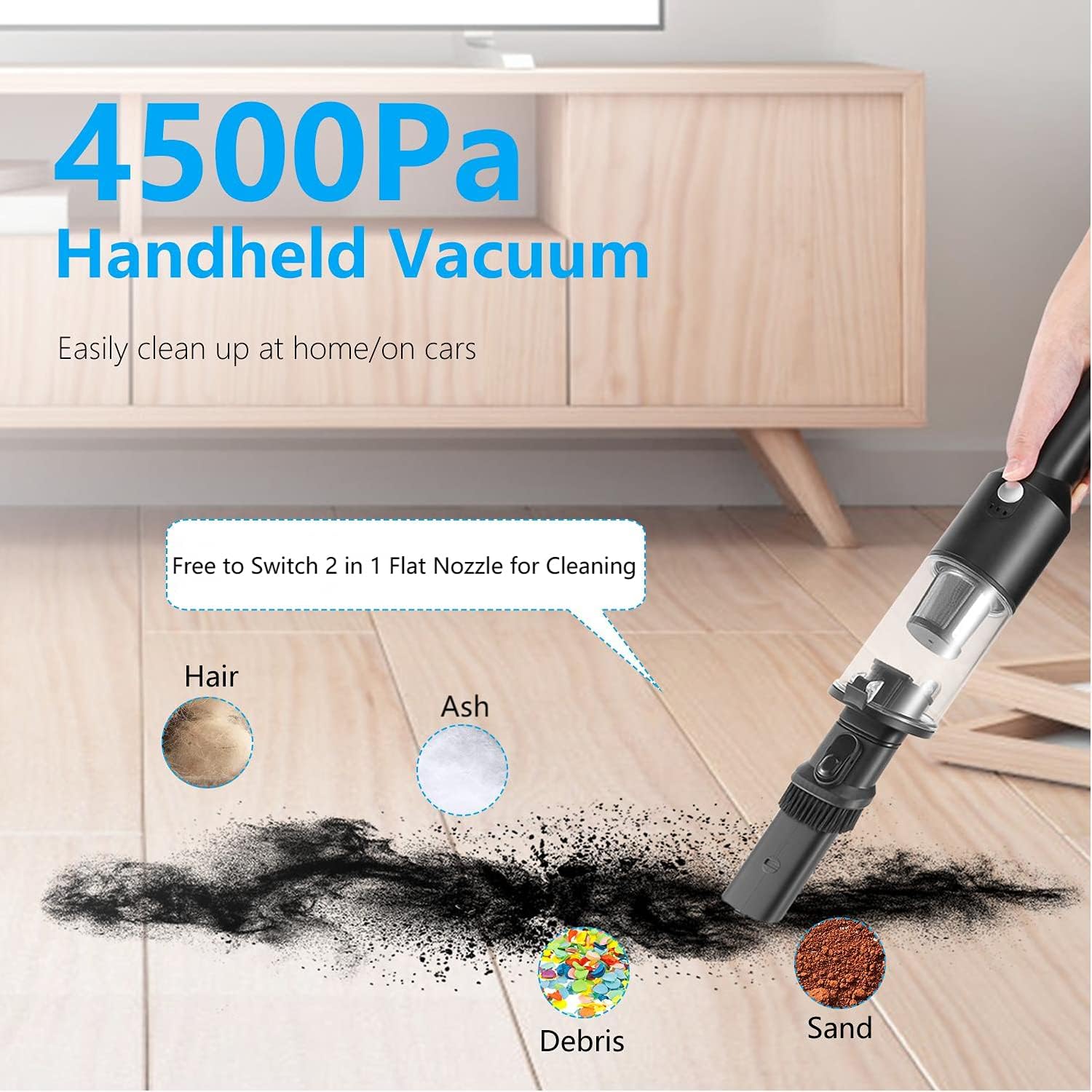 Handheld Vacuum-Hand Vacuum Cordless Rechargeable, Powerful Portable Vacuum with Stainless Steel Filter and One Button Dumping, Dry Vacuum for Home and Car Cleaning, Black, KB-1903 -