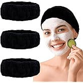 Pejnl Microfiber Spa Headband 3-Pack, Soft Terry Cloth Headband for Washing Face, Facial Mask, Makeup, Shower, Yoga, Gift for Women and Teens (Black x3)
