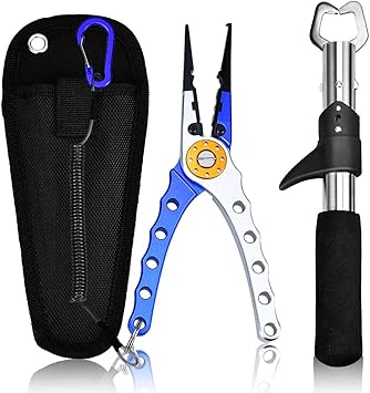 Amazon フィッシュグリップ 釣り具 フィッシングプライヤー 防錆 軽量 アルミ製 魚掴み器 フィッシングプライヤー セット 最大荷重15kg 安全ロープ 付き ノーブランド品 プライヤー フックリリーサー
