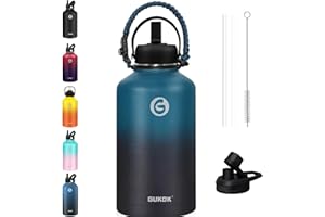 GUKOK Water Bottles Insulated 64oz with Straw,Paracord Handle - Keep Cold/Hot Half Gallon Metal Bottle,Large Double Stainless Steel Water Jug,for School Travel Sports Outdoor, Gym