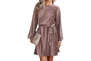 Happy Sailed Women's Velvet Dress Fall Fashion Lantern Sleeve High Waist A-Line Skater Cocktail Party Dresses with Belt