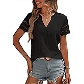 EVALESS Summer Tops for Women V Neck Short Sleeve Lace Eyelet Tops Dressy Casual Blouses 2026 Trendy