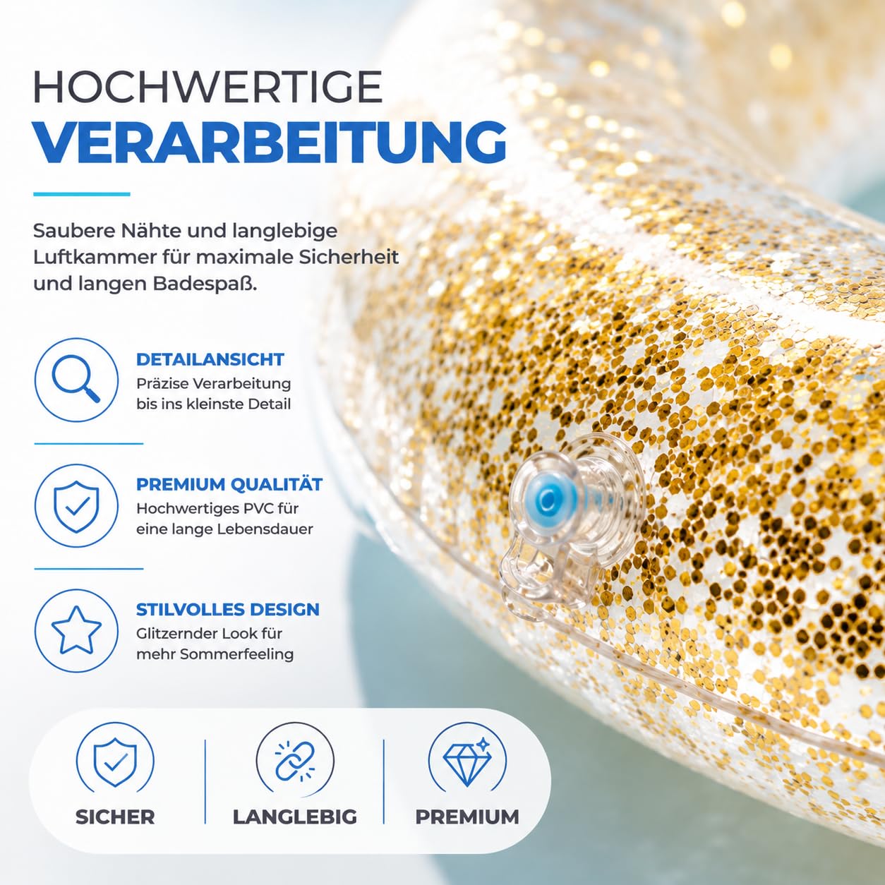 Aufblasbar Schwimmring mit Glitzer Konfetti Ø 120 cm - Schwimmreifen Pool & Wasser, für Erwachsene & Kinder (Schwimmring Glitzer) 9