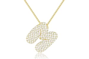 KissYan Bubble Letter Necklace, 14K Gold Plated Balloon Initial Pendant Box Chain Necklace Dainty Pave CZ Jewelry Gift for Women