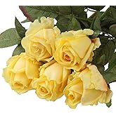 Artificial Realistic Roses Yellow Flowers 24" Real Touch Silk Roses Bouquet Long Stems Rose for Flower Arrangement Fake Roses Decor for Home Party Wedding Table Centerpieces Roses Realistic - 5 Pcs