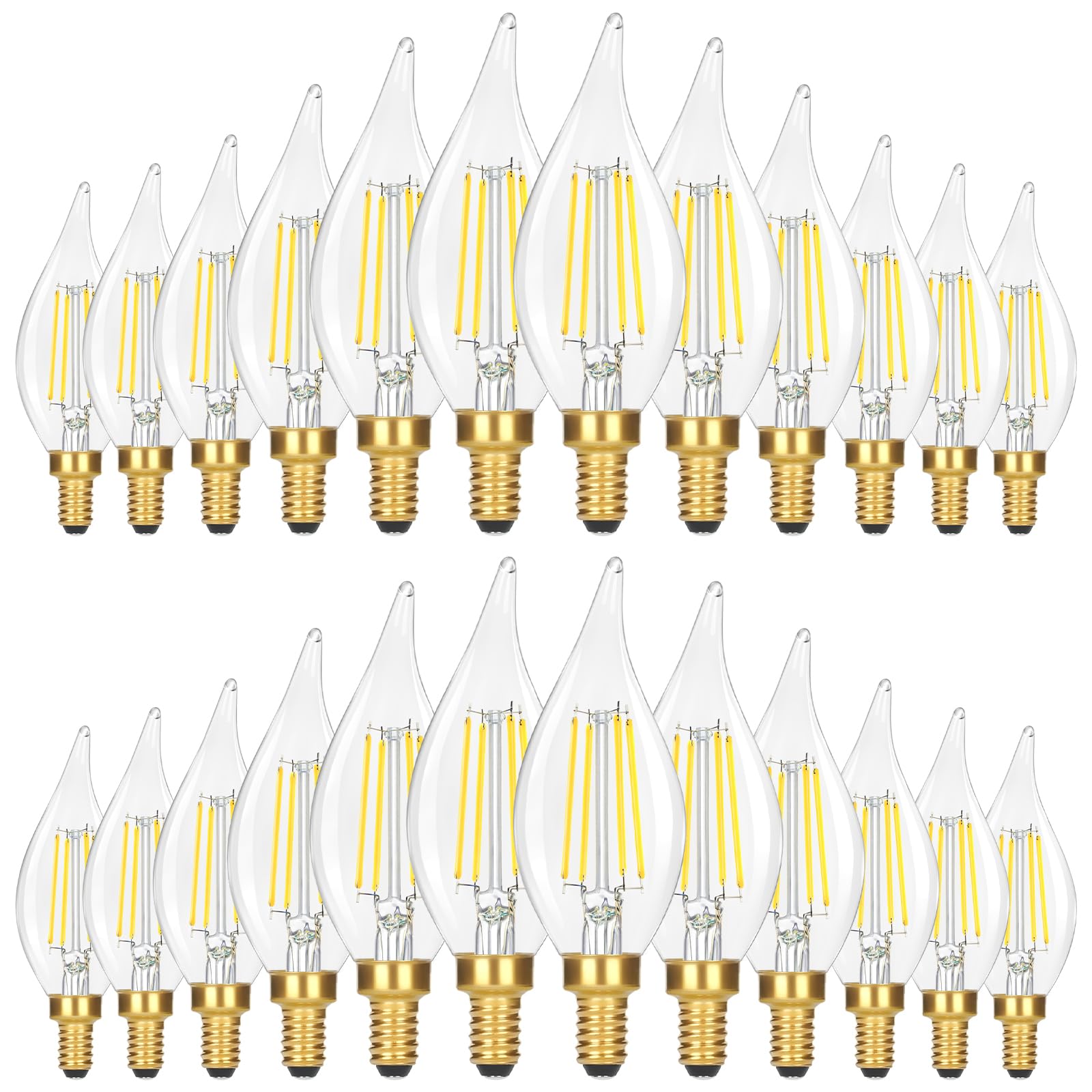 25-Pack Of 40 Watt Flame Tip Chandelier Light Bulbs E12...