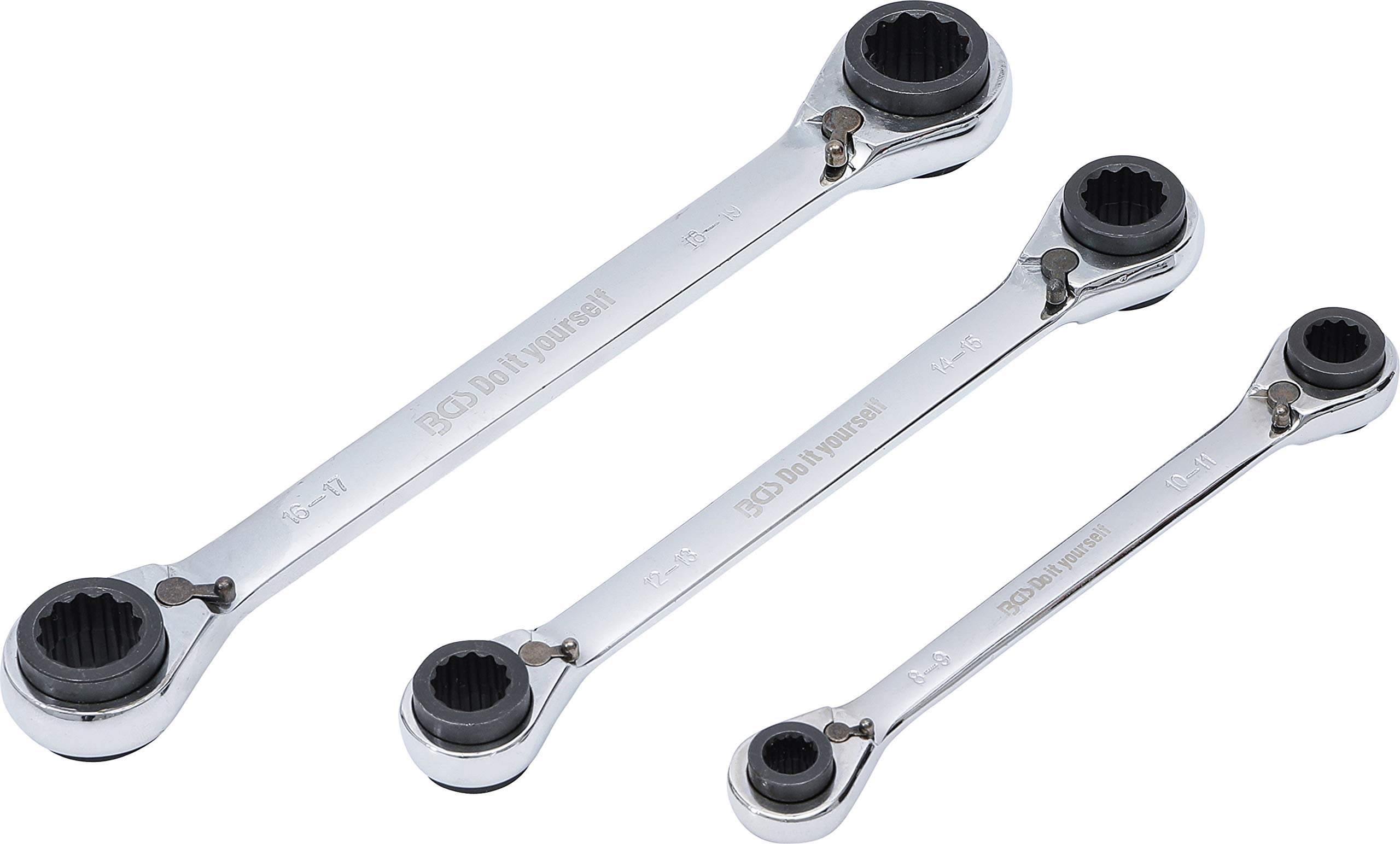 BGS Diy 6837 | Double Ended Ratchet Wrench Set | 4-in-1 | 8 x 9 - 18 x 19 mm