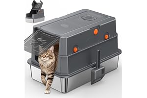 Poncotsen XL Stainless Steel Litter Box with Lid，22.8" L x 14.5" W x 14.5" H Enclosed Large High Sided Cat Litter Box, Metal 