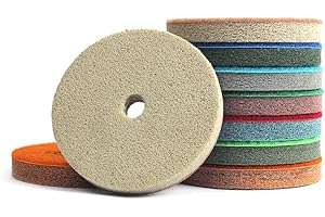 Z-LION 4" Diamond Sponge Polishing Pad Wet Use Buffing Pad for Grinder Hoop and Loop Buffing Wheel for Granite Marble Clean(7 pcs,4 Inches)