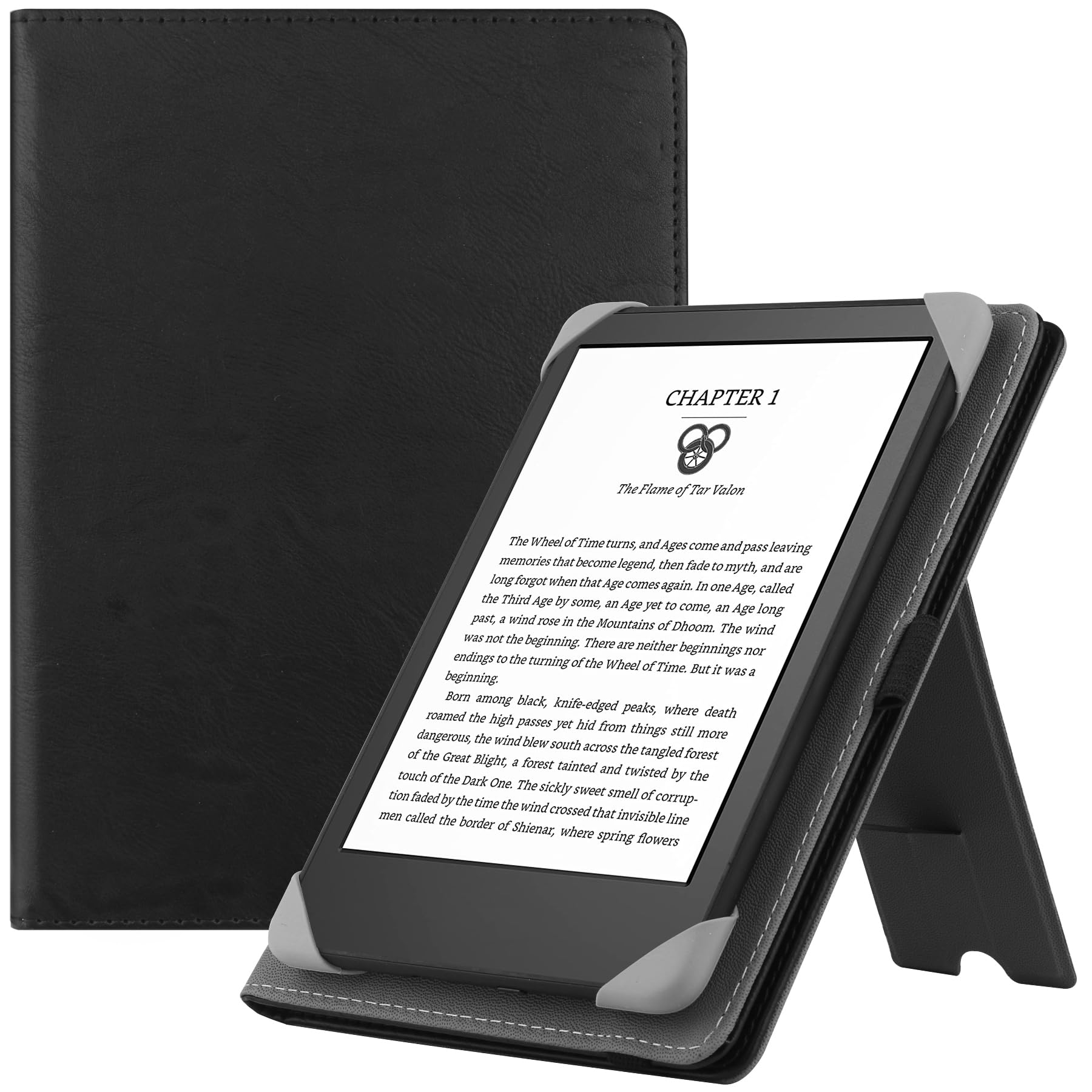 HGWALP Universal Case for 6" eReaders, Folio Leather Stand Cover with Handstrap Compatible with All 6 inch Kindle Paperwhite/Kobo/Tolino/Pocketook/Sony E-Book Reader-Black