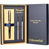 Urhomefull Stunning Luxury Rollerball Pen with 24K Gold Trim,Switzerland Tip with Black Ink Refills, Perfect BallPonit Pen Gift Set for Men Women, Fancy Writing Set for Business,Gloss Black