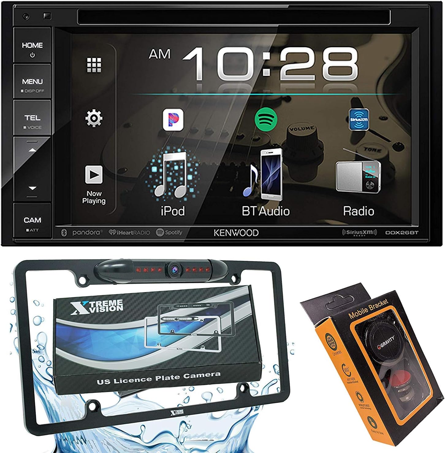 Kenwood DDX26BT Double DIN SiriusXM Ready Bluetooth in-Dash DVD/CD/AM/FM Car Stereo Receiver w/ 6.2" Touchscreen + XV License Backup Camera + Magnet Phone Holder
