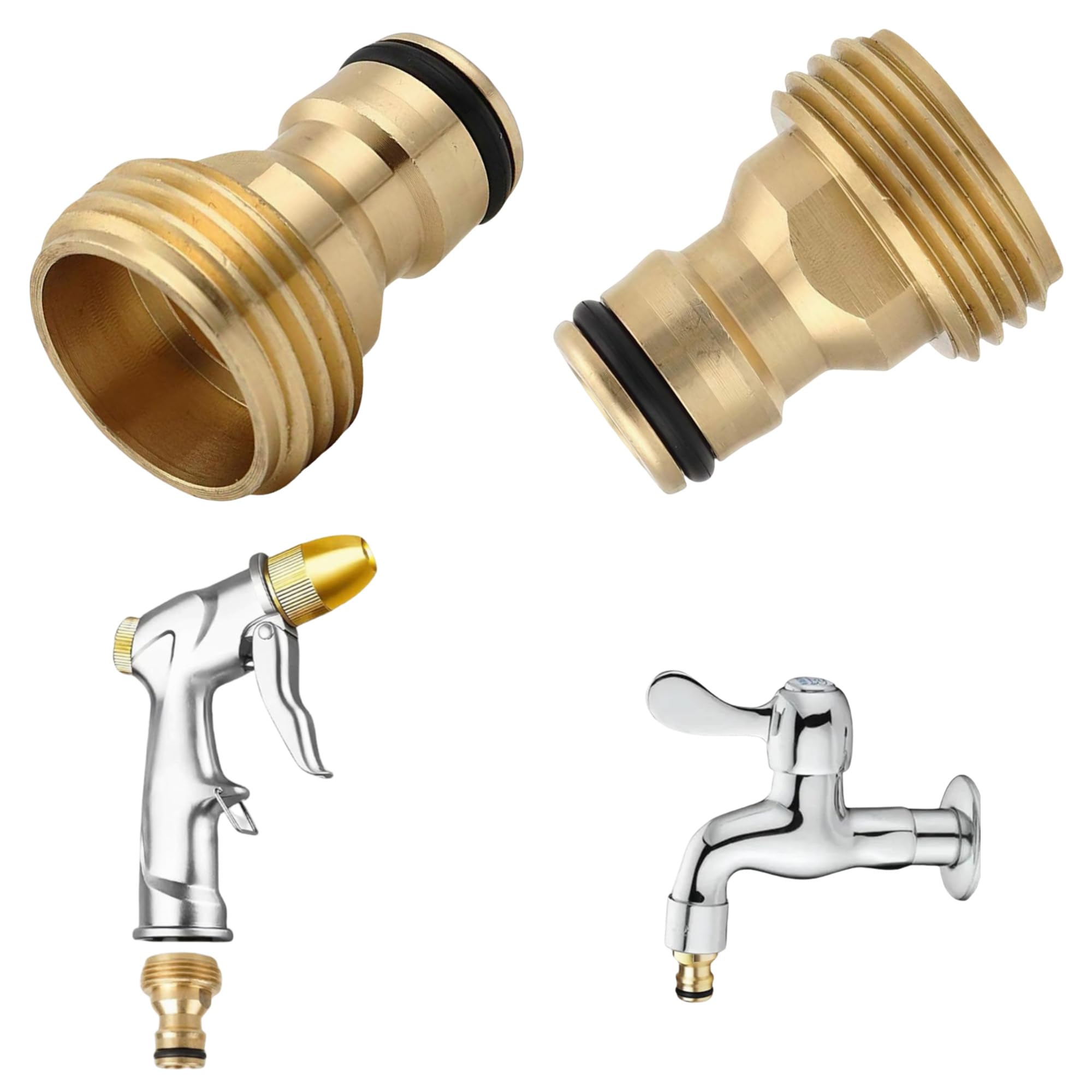 Garden Hose Quick Connector Solid Brass 3/4 inch Male Thread Water Hose Fitting Repair Replacement, Fitting Water Connector for Kitchen