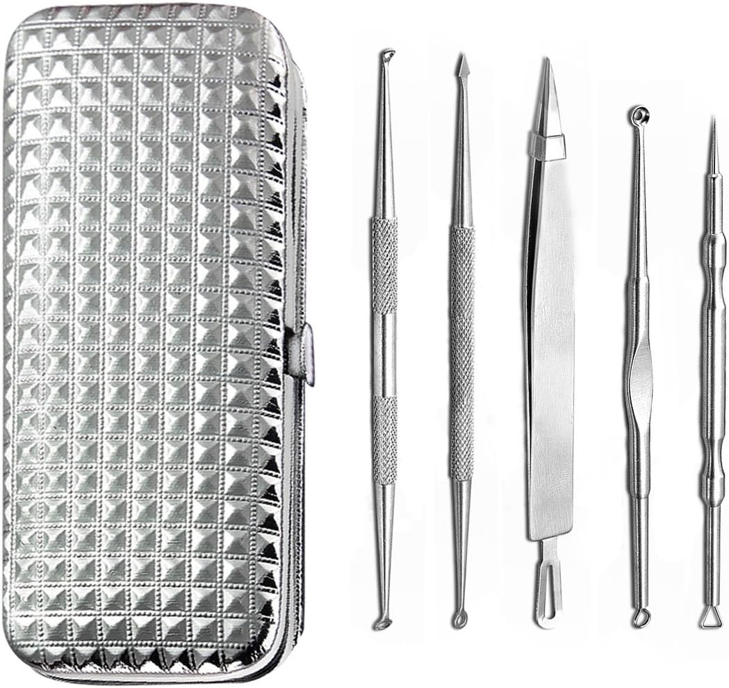 Blackhead Remover Tool, Breett 5PCS Blackhead Remover Comedone Extractor Pimple Acne Whitehead Removal Kit Face Care Tool Set with Cosmetic Mirror
