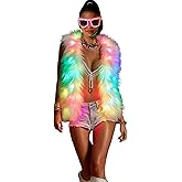SHINYOU Men Women Light Up faux fur Coat Vest, Smart LED Light Up SYNC Vest,Glow Fluffy Sparking Costume