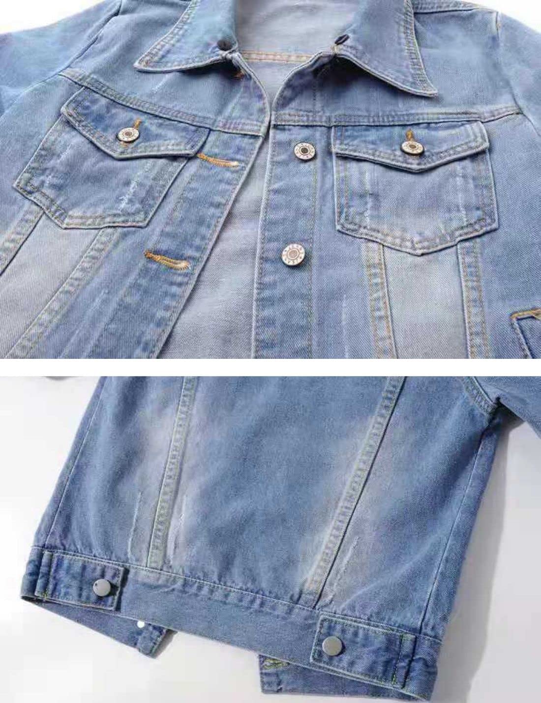 Unilexi Women's 3/4 Sleeve Colored Cropped Denim Jacket Light Wash Short Jean Jacket Trucker Coat