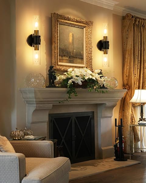 RAYOGALE RECHARGEABLE BATTERY WALL SCONCE 2 – WIRELESS, DIMMABLE, REMOTE, TOUCH CONTROL, 3000K FOR LIVING ROOM, BEDROOM BLACK GOLD 2 PACK (INCLUDE 4 SPECIA BULBS)
