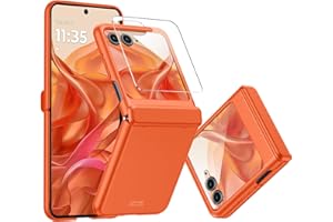 C CENMASO CENMASO for Motorola Razr 2024 Case, Razr 2024 Case with Hinge Protection & Built-in Screen Protector, Ultra-Thin Full-Body Rugged Anti-Scratch Shockproof Phone Cover Case for Moto Razr 2024-Orange