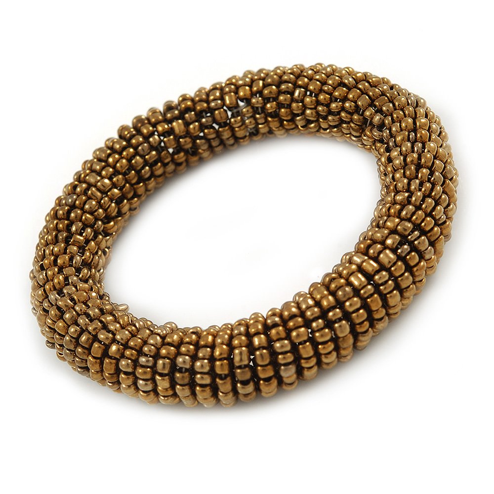 Avalaya Bronze Glass Bead Roll Stretch Bracelet - Adjustable