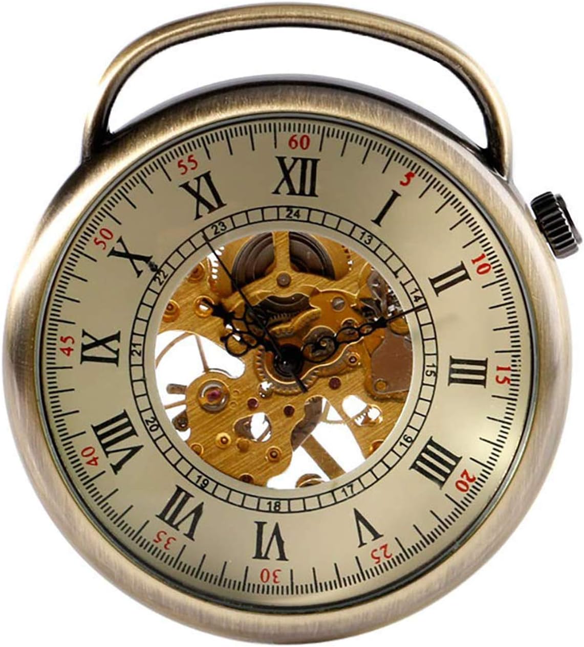 Carrie HughesPocket Watch Steampunk Skeleton Hand-Wind Roman Numerals Antique Chain for Mens Womens CH336