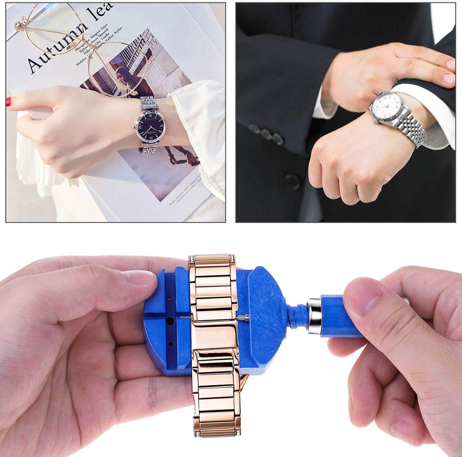 Watch Link Removal Tool Kit, Cridoz Watch Band Tool Chain Link Pin Remover with 12pcs Replacement Pins and 3pcs Pin Punches for Watch Bracelet Sizing, Watch Strap Adjustment and Watch Repair: Home Improvement