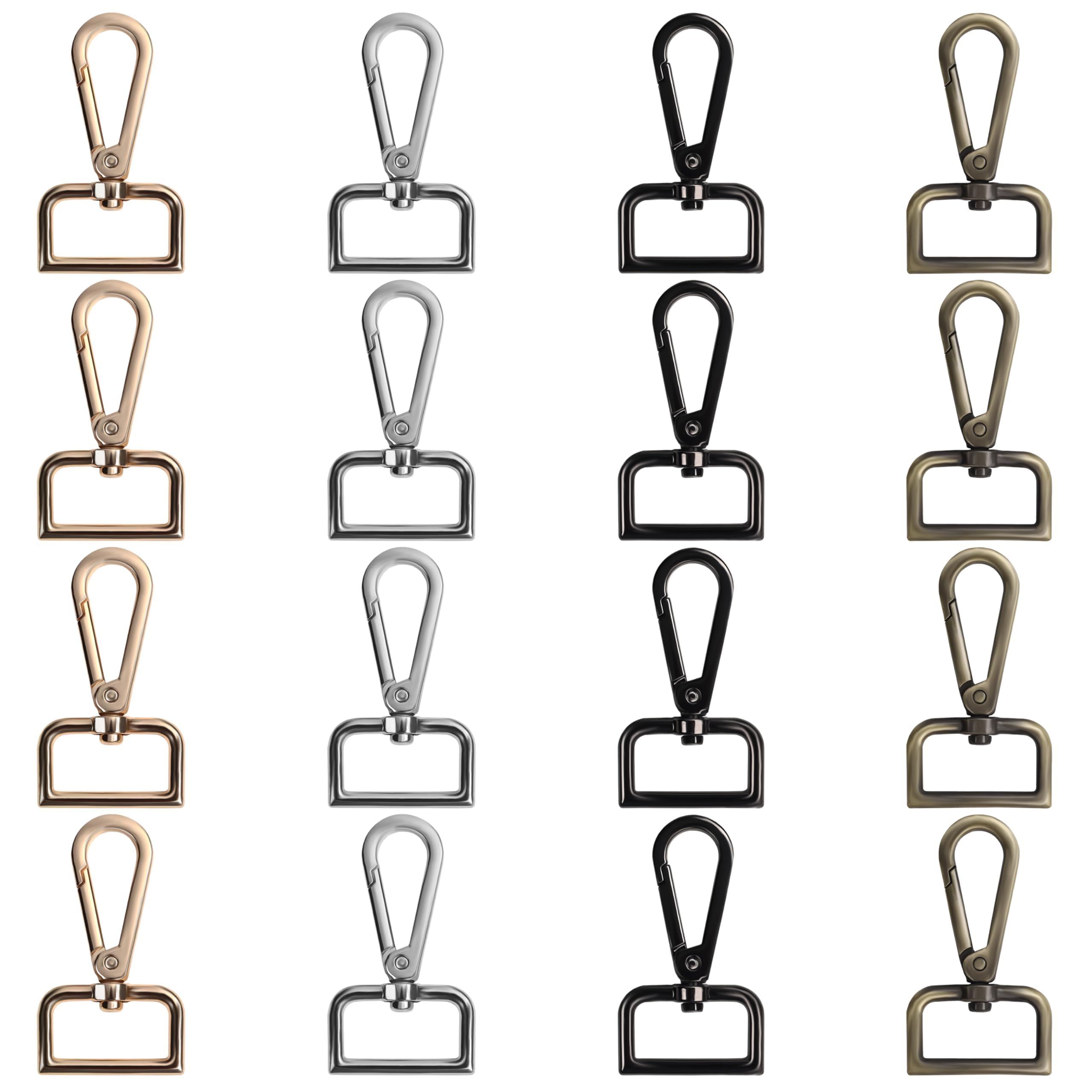 Belle Vous Assorted Metal Keychain Hooks with D Ring (16 Pack) - 26mm / 1 inch Width - Swivel Snap Carabiner - Lobster Clasps for Lanyard Clips, DIY Jewellery, Handbags/Purse, Sewing, and Crafts