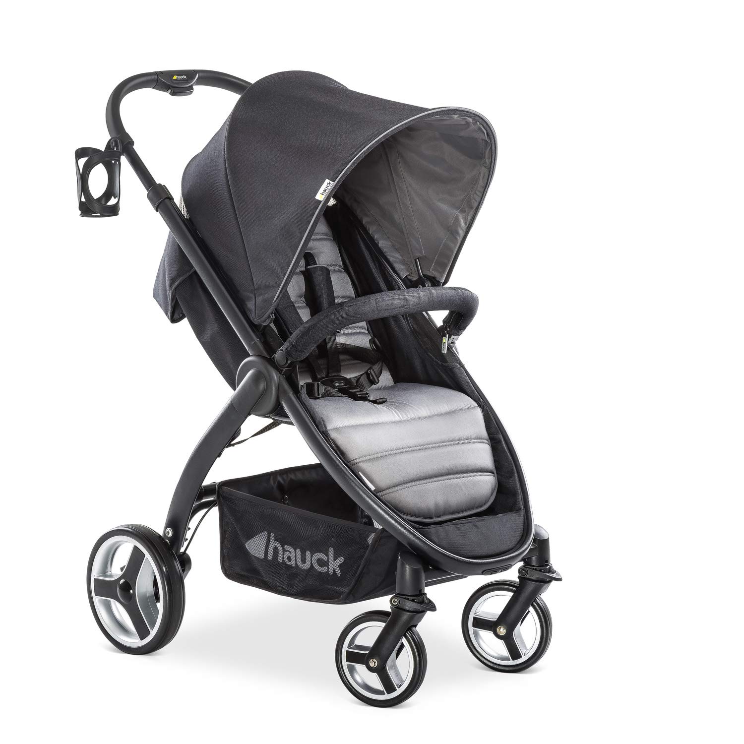 Hauck Lift Up 4 Buggy bis 25 kg mit Liegefunktion ab Geburt, mit einer Hand klein zusammenklappbar, höhenverstellbarer Teleskopschiebegriff, Getränkehalter, großer Korb, caviar stone (grau)