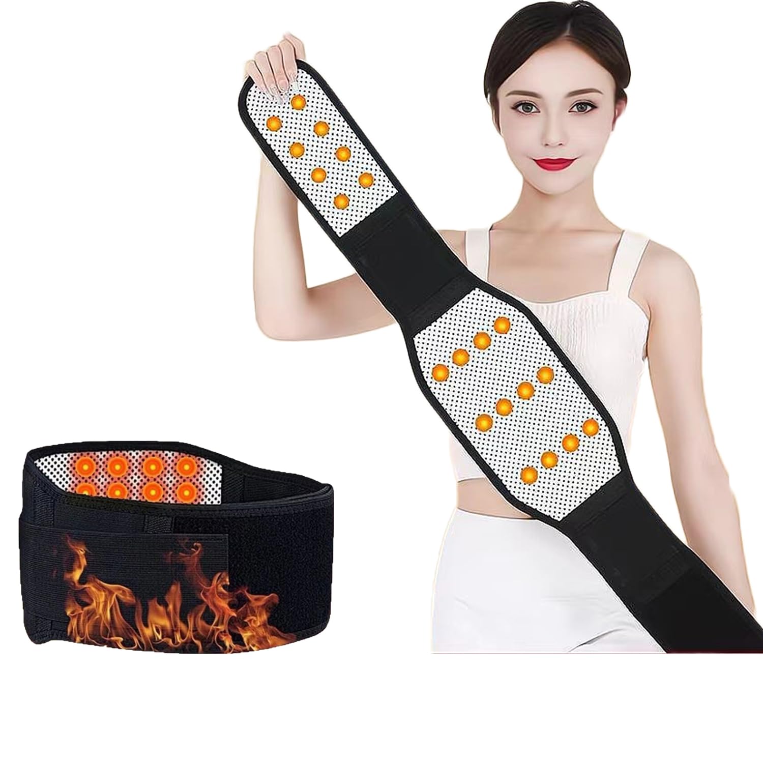 ITODA Self Heating Waist Belt Thermal Lumber Support Adjustable Lower Back Support Breathable Back Brace Magnetic Heat Warmer Belt Warming Healing Pain Relief for Women Men Waistline 37"-42"