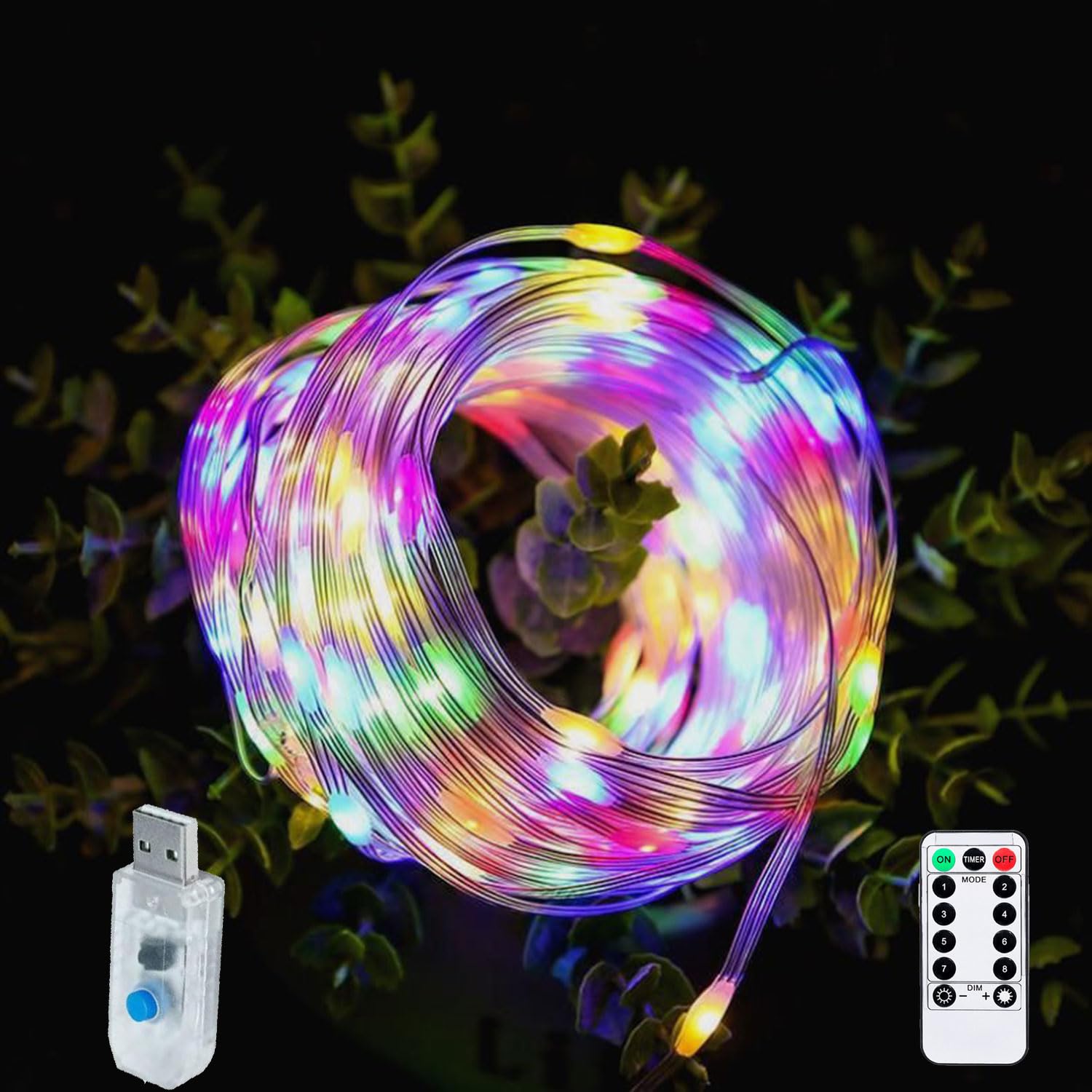 100 LED USB Fairy Lights Plug in, Waterproof String Lights Outdoor 8 Modes Christmas Lights Bedroom Decor, Twinkle Lights for Girl's Room Garden Christmas Decorations (Multi-Coloured)