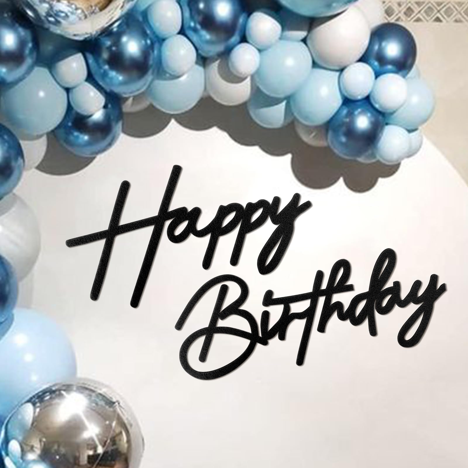 Photo 1 of MASTRON Happy Birthday Sign - Black Felt 'Happy Birthday' Letter Sign for Balloon Arch Backdrop Decorations - 1 Count, Unisex, All Ages, Boys, Girls