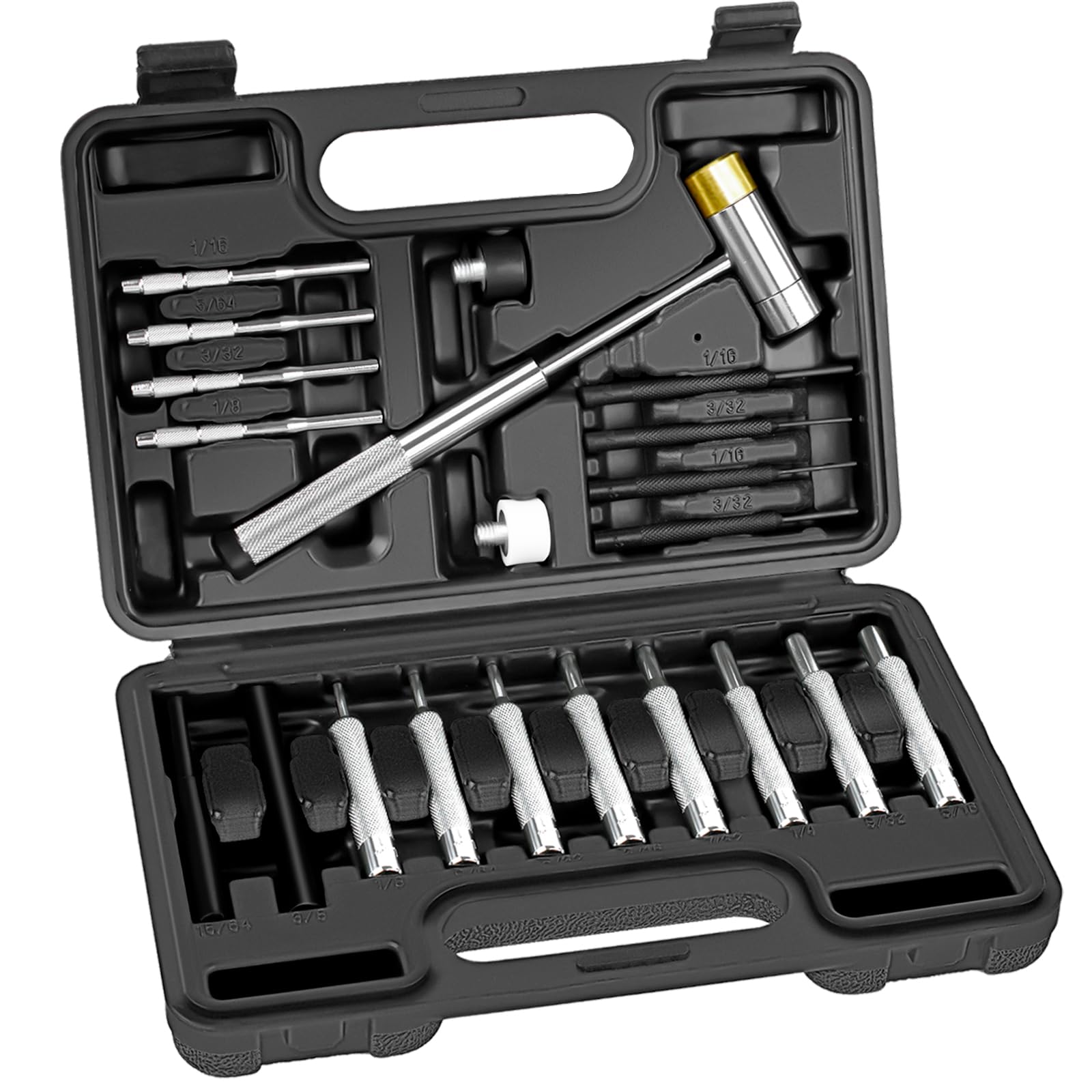 Photo 1 of BESTNULE Punch Set, Punch Tools, Roll Pin Punch Set, Made of Solid Material Including Steel Punch and Hammer, Ideal for Machinery Maintenance with Organizer Storage Container (Without Bench Block)