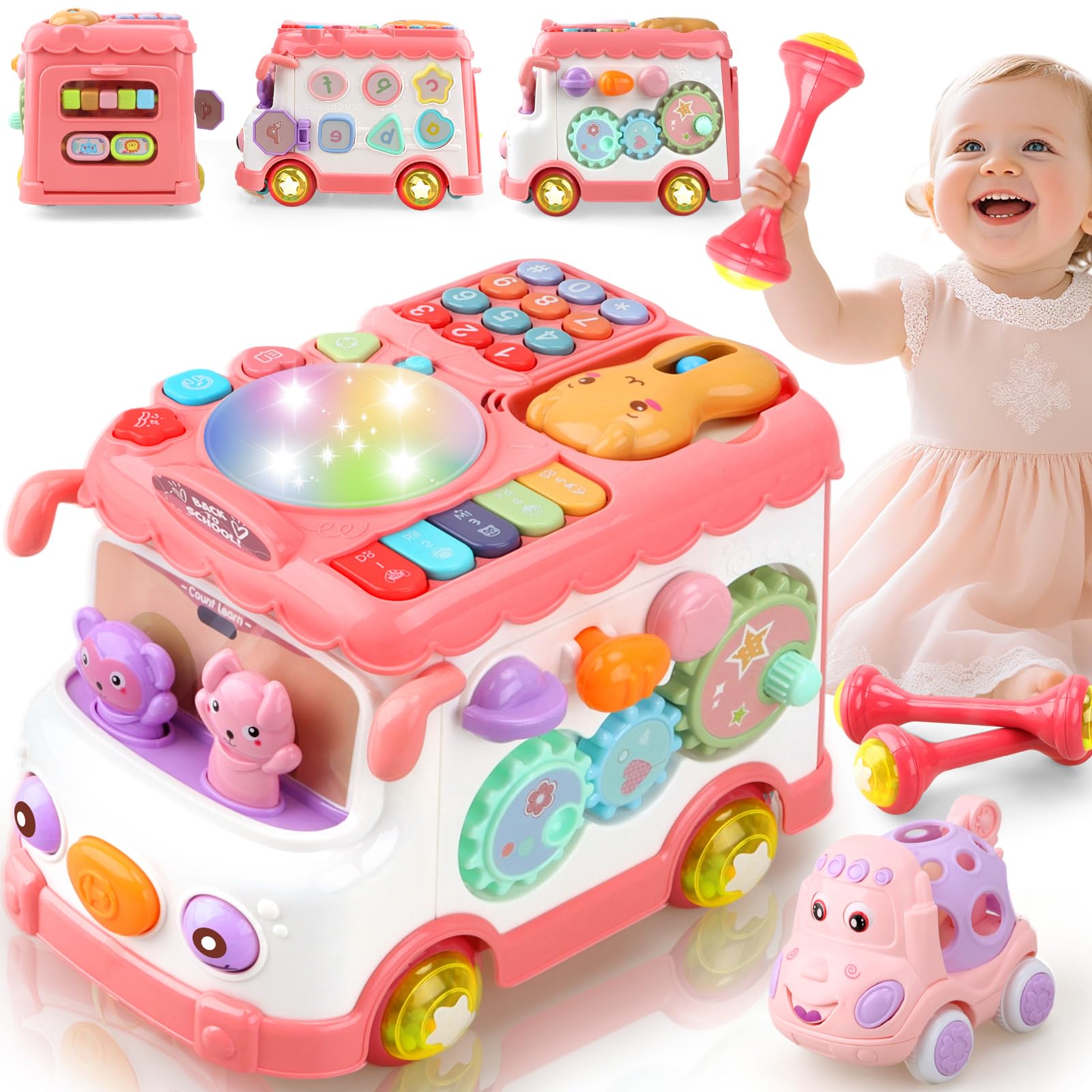 Britik Toys for 3+ Year Old Girls Boys: Activity Bus Baby Toy Gifts for Age 1 2 3 Years Old Toddlers Birthday Musical Sensory Bus Montessori Learning Toy for Babies 6 12 18 Months