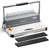 OFFNOVA Binding Machine, 21-Hole 450 Sheets Paper Comb Binding Machine for Letter Size / A4 / A5 Paper, Easy to Punch Handle, Adjustable Margin, Book Binder with 100 PCS 3/8'' Comb Binding Spines