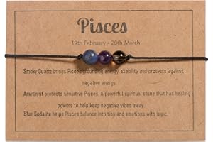 VLINRAS Zodiac Bracelets for Women Men, 6mm Natural Stone Horoscope Bracelets Healing Gemstone Crystals Zodiac Gifts