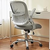 Sweetcrispy Office Computer Desk Chair, Ergonomic Mid-Back Mesh Rolling Work Swivel Task Chairs with Wheels, Comfortable Lumbar Support, Comfy Flip-up Arms for Home, Bedroom, Study, Student, Gray