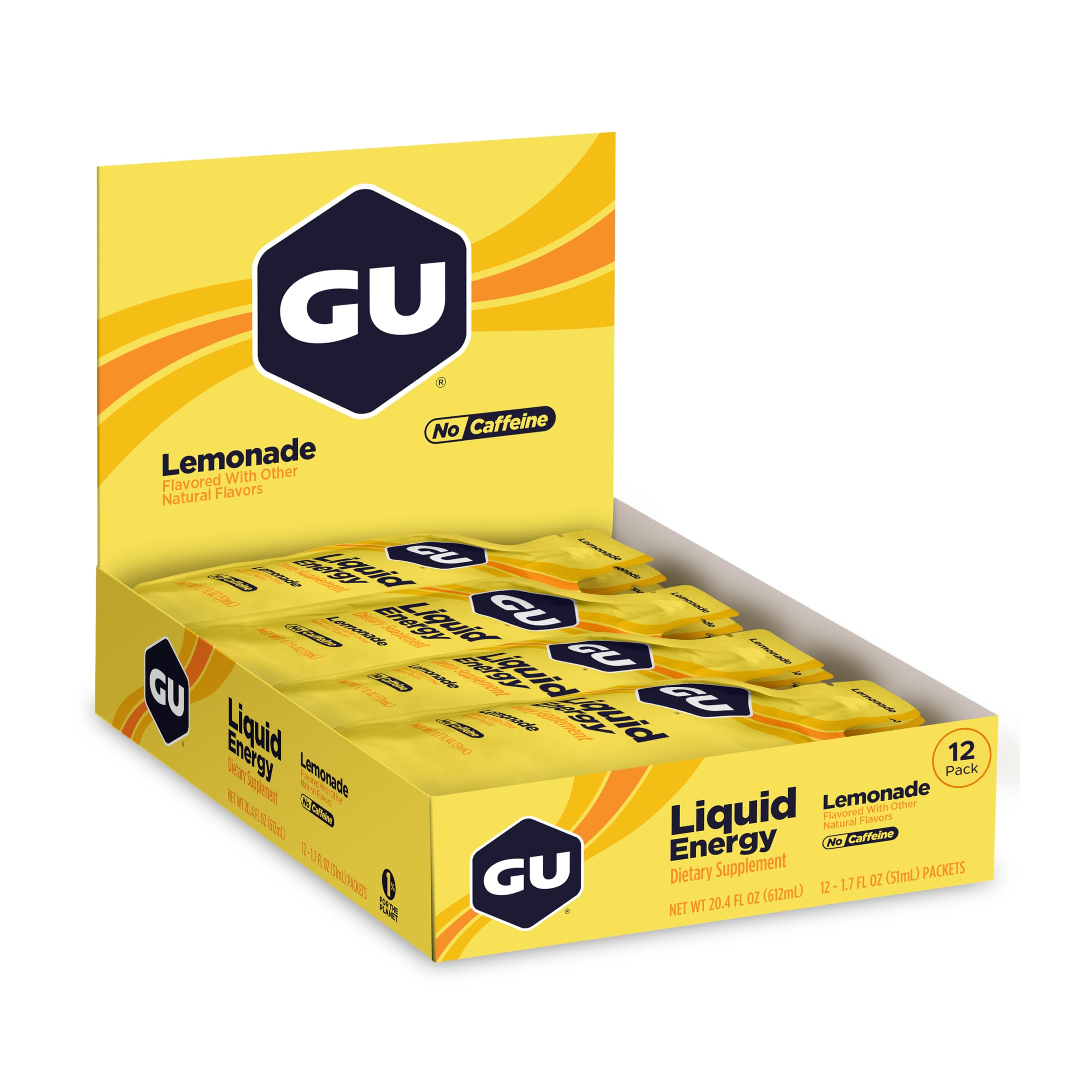 GU Energy Liquid Energy Gel With Complex Carbohydrates, Vegan, Gluten-Free, and Dairy-Free On-the-Go Energy for Any Workout, 12-Count, Lemonade