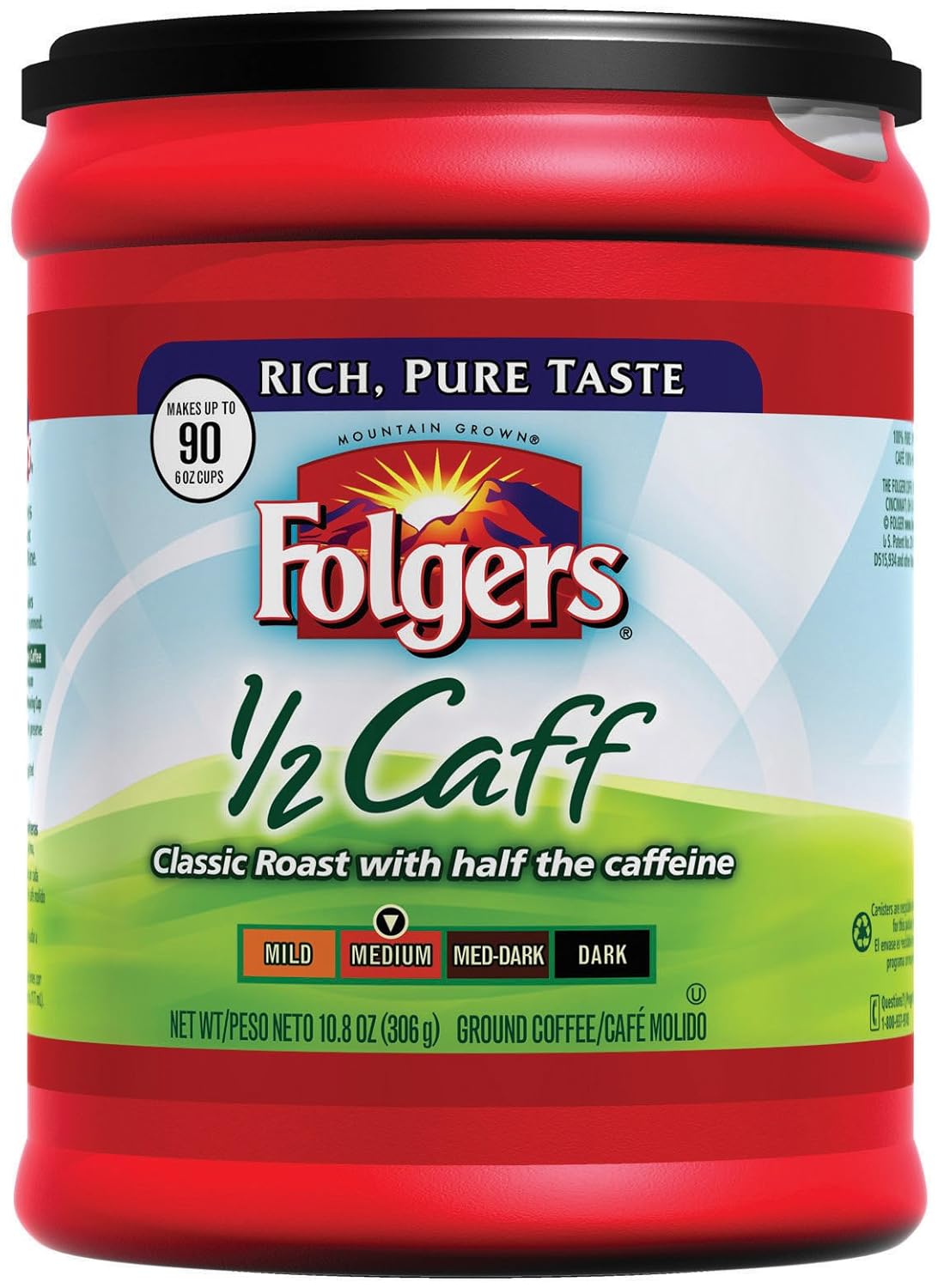 Folgers 1/2 caff medium roast ground coffee (025500003924)