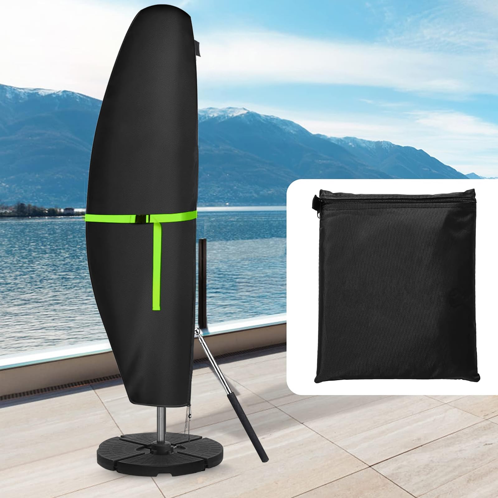 GEMITTO Sonnenschirm Schutzhülle mit Stab, Ampelschirm Schutzhülle Wasserdicht 280x30x81/46cm Outdoor Sonnenschirm Abdeckung für 2 bis 4m Schirme, 420D Wetterfest Sonnenschutz Winddicht Schirmhülle 8