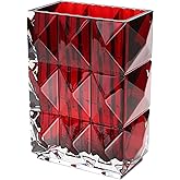 Heavy Duty Modern Crystal Glass Flower Vase - Handmade Red Square Glass Vase Decor for Wedding, Office, Living Room, Bedroom, Dining Table