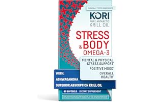 KORI KRILL Kori Stress & Body Adaptogen Supplement - Krill Oil & Ashwagandha/Omega-3 Fatty Acids for Heart, Brain, Eye, & Joint Health/Occasional Stress, Mood, & Sleep Support / 80 softgels