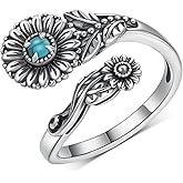 Biduanro Genuine Turquoise Rings for Women 925 Sterling Silver Sunflower Spoon Ring Vintage Boho Western Ring Real Turquoise Jewelry for Women Mom