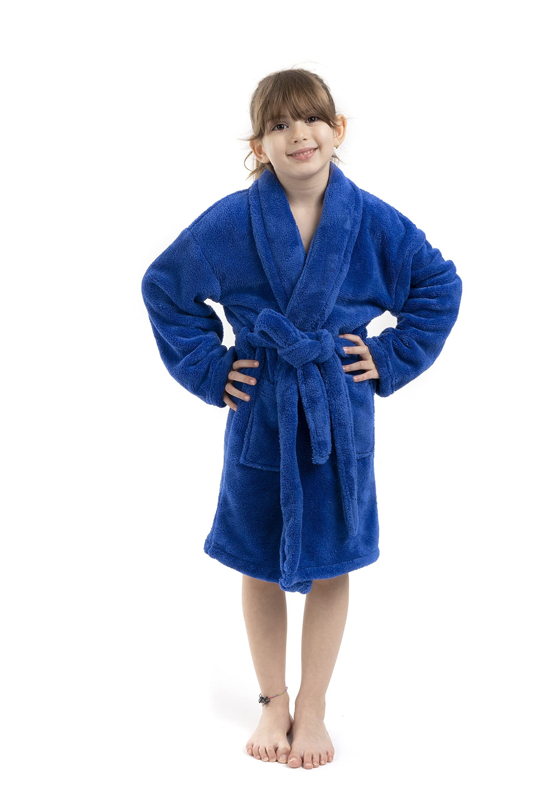 BC BARE COTTON Bare Cotton Kids Microfiber Fleece Shawl Robe - Girls (X-Large (Ages 13-15), Royal Blue) Image