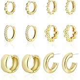 ALLHOLA 6 Pairs Gold Hoop Earrings Set for Women, 14K Gold Plated Small Huggie Hoops Earrings Hypoallergenic, Lightweight Tiny Cartilage Piercings Earrings Jewelry for Women Gifts.