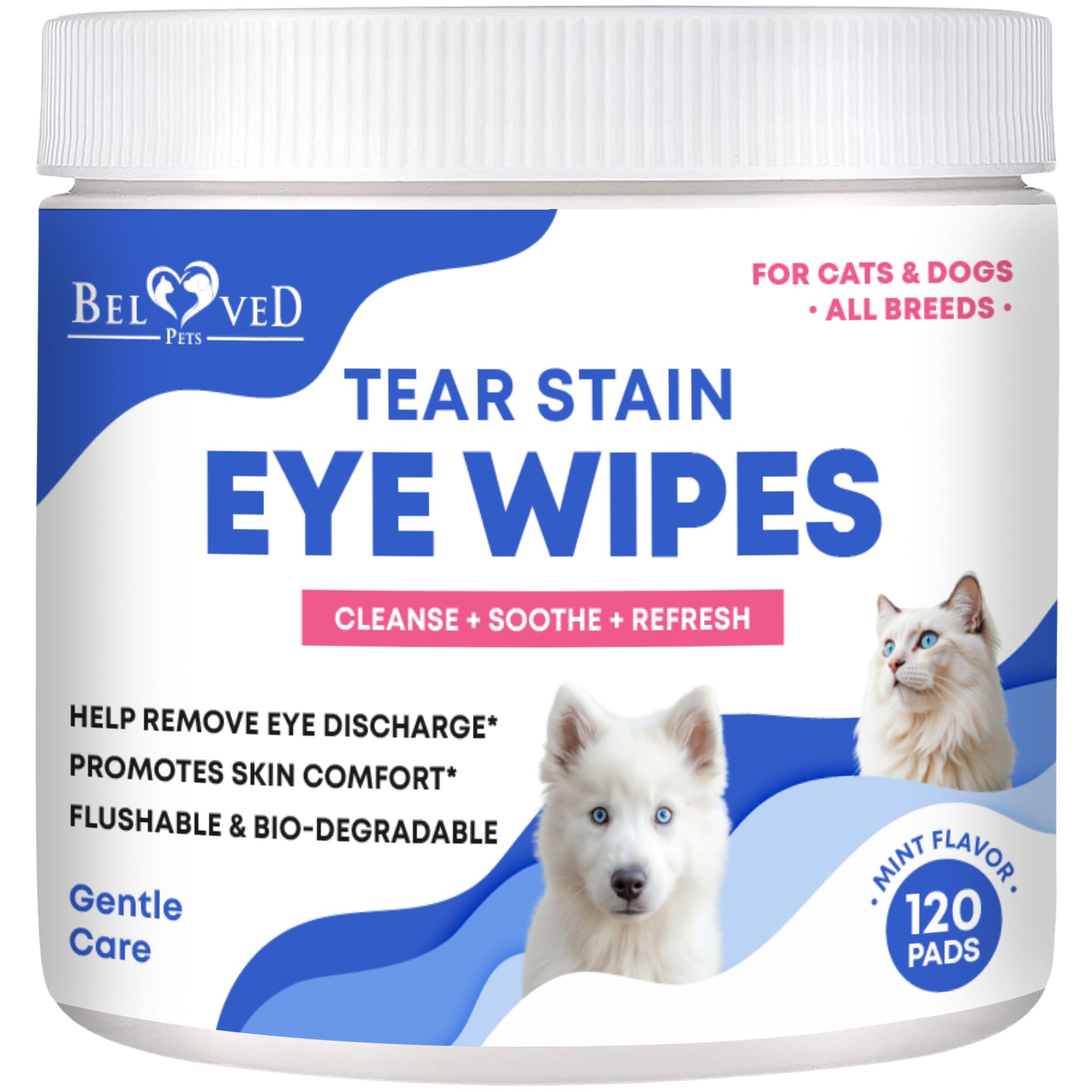 Beloved Pets Pet Eye Wash Drops & Wipes Help Prevent Allergies Symptoms, Infections, Runny, Dry Eyes, Tear Stains - Helps with Abrasions, Irritations - Dirt Crust & Discharge Remover (Eye Wipes)