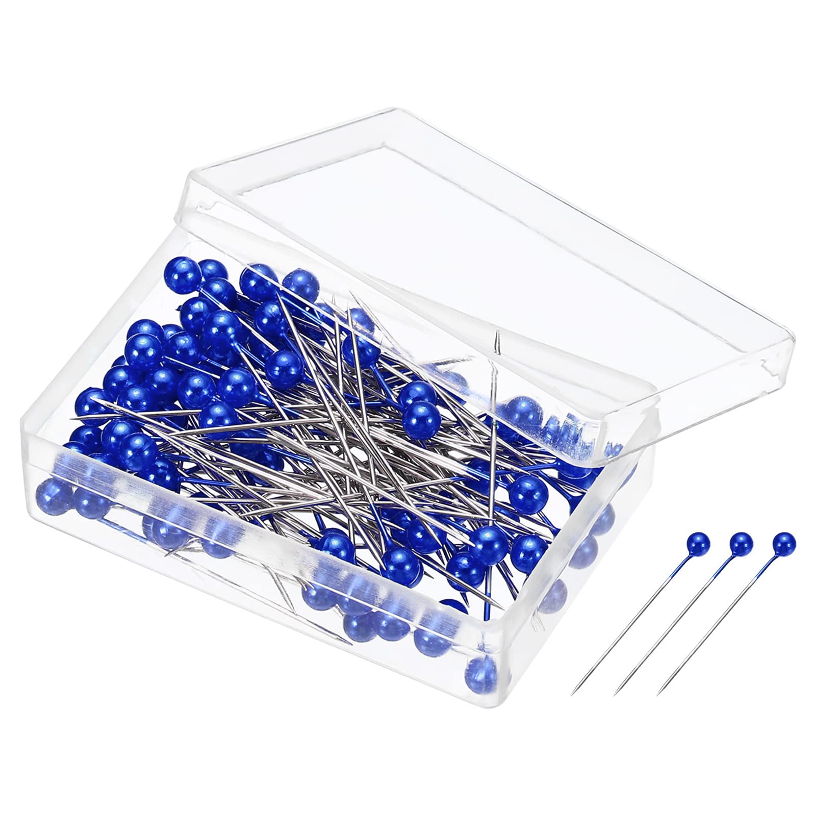 PATIKIL Pearlized Sewing Pins, 2 Set Stainless Steel Ball Head Needle Straight Quilting Pin for Dressmaker Decorations, Blue