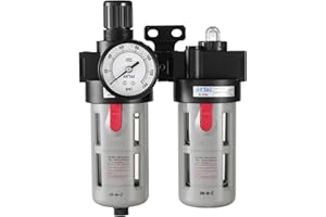 AIRVEXALON Compressed Air Filter Regulator Lubricator Combo Airtac BFC2000 1/4''NPT 0-140 PSI with Pressure Gauge Semi-Auto Drain 3 in 1 Two FR.L Unit