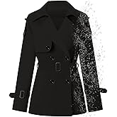 Betusline Women's Double Breasted Short Trench Coat Water-Resistant with Belt