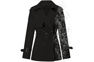 Betusline Women's Double Breasted Short Trench Coat Water-Resistant with Belt, X-Small - XX-Large
