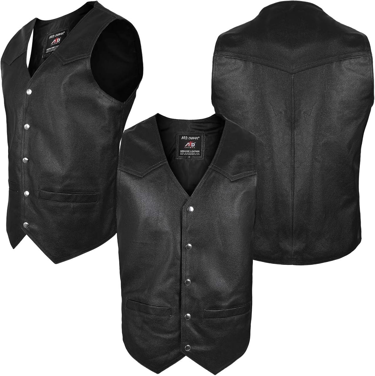 ARD CHAMPS Men's Motorcycle Vest Genuine Cowhide Leather